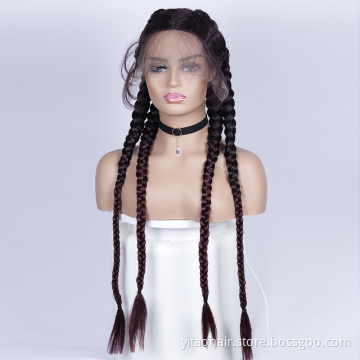wholesale 4 Twist Lace Front Synthetic Braid Wig Black Four Braids Wigs Long Braided Wig with Baby Hair for Women 32 Inches